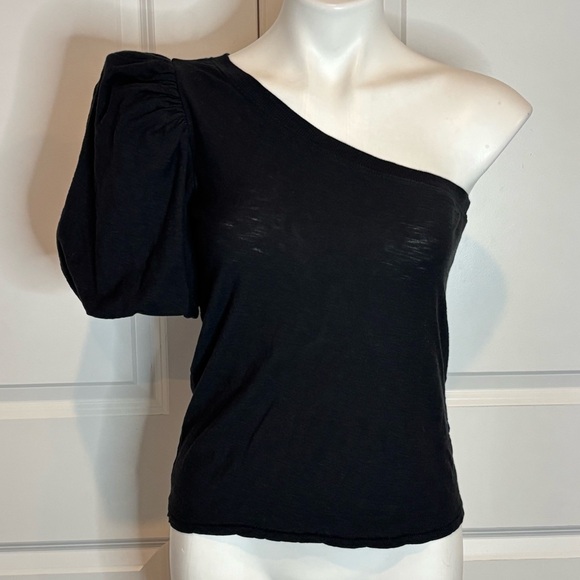 Nation LTD Paulina One Shoulder Puff Short Sleeve Tee Black S - Picture 1 of 8